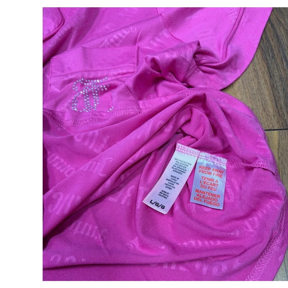 Juicy Couture Pajama Set Large Pink Rhinestone Logo Y2K Loungewear Sleepwear